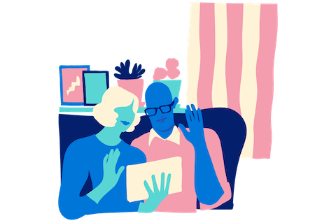 Grafiikka: Vanha pariskunta sohvalla